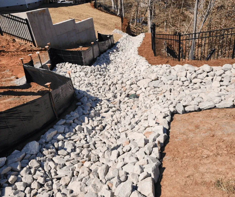 Stone rip-rap dissipator over matting