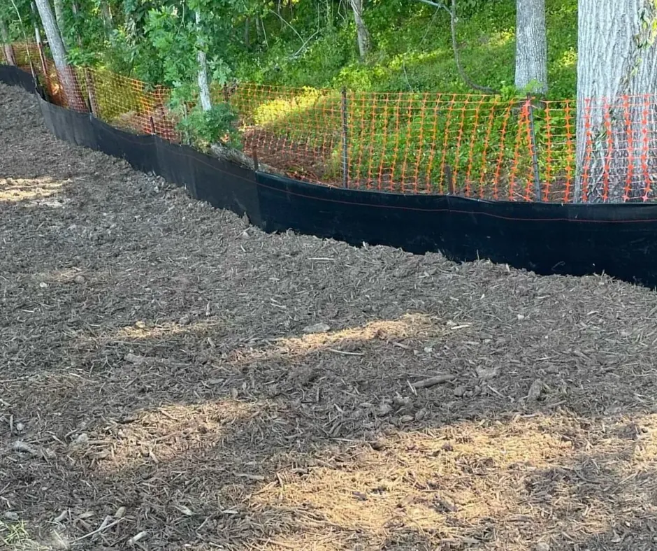 Silt fence line protecting a graded lot