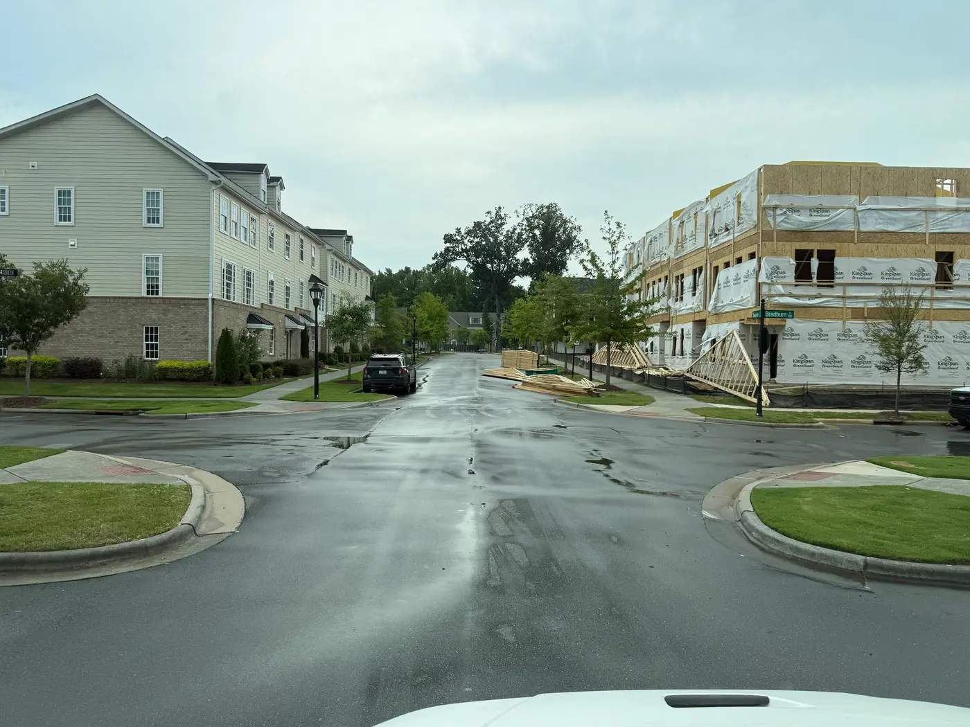 Clean, freshly washed street on a Delcid construction site in North Carolina