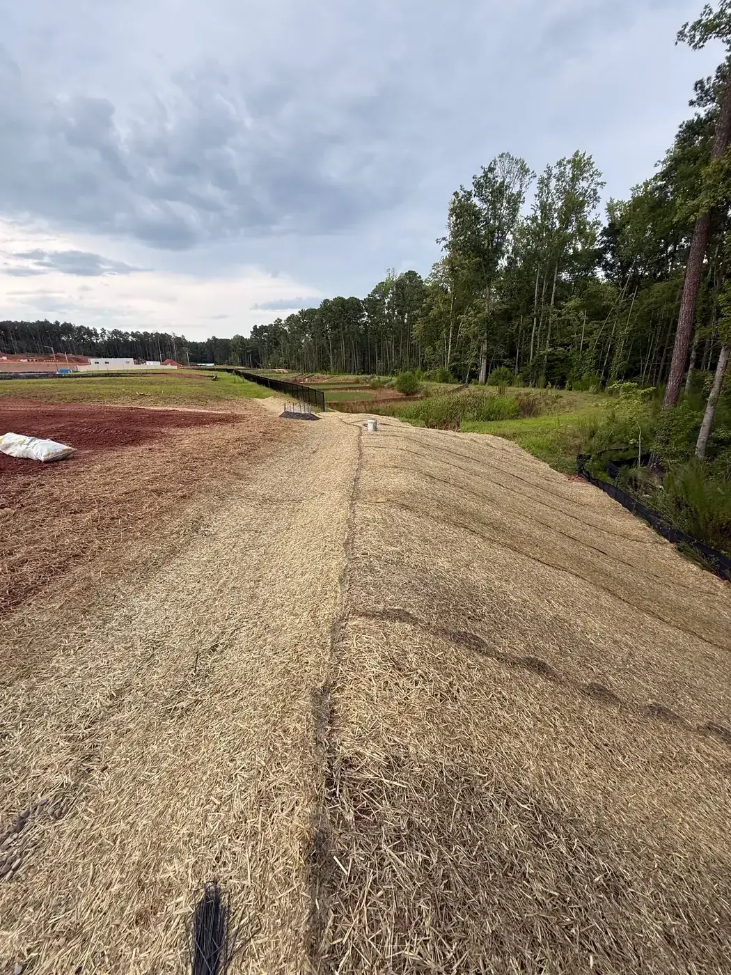 Erosion control matting installed on a large graded slope on a North Carolina site